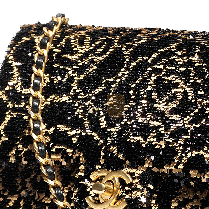 CHANEL FLAP BAG SEQUINS & GOLD-TONE METAL GOLDEN & BLACK AS4561 (21*14*8cm) CHANEL FLAP BAG SEQUINS & GOLD-TONE METAL GOLDEN & BLACK AS4561 (21*14*8cm)